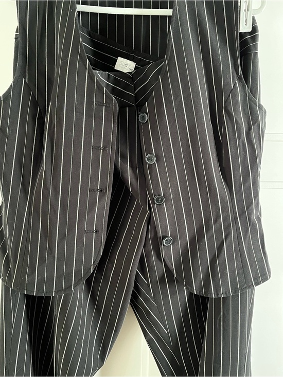 Suzy Shier Pants - Vintage Suzy Shier Black Pinstripe Button Vest and Pants Set size 11/12